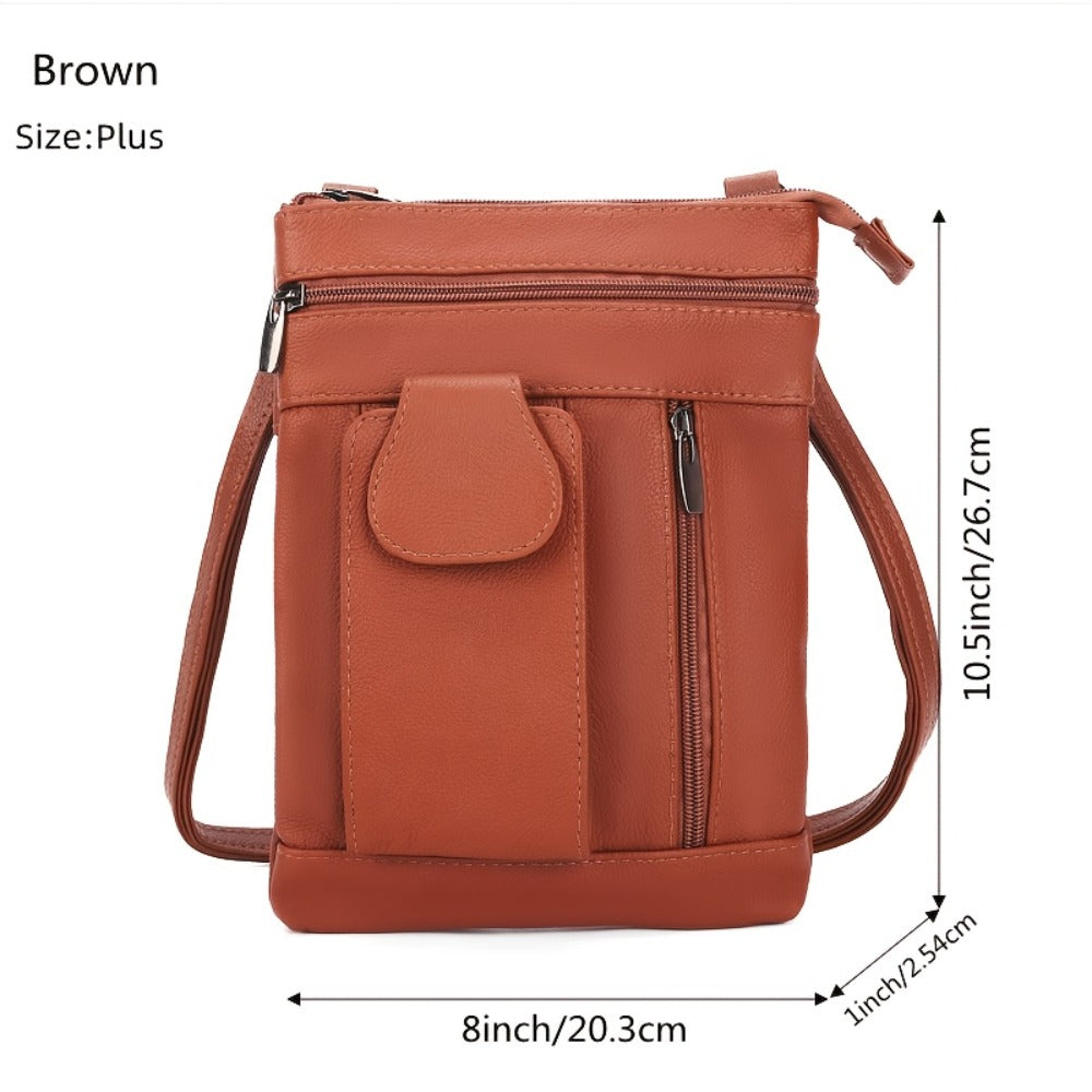 Genuine Leather Women'S Crossbody Bag with Adjustable Strap & Zipper Closure - Large Capacity Multi-Compartment Purse, Polyester Lined, Edge Painted - Stylish Everyday Gift in Red/Blue/Purple/Black, Versatile Travel Purse, Durable Stitched Detail
