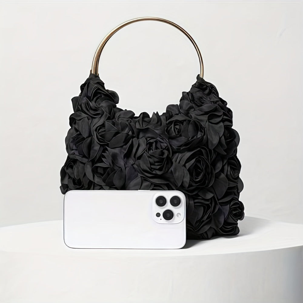 [Weddings And Prom] Women's Elegant Dinner Clutch Rose Flora Lace Trim-Nylon/Wedding Handbag for Party, Prom, Night Out Buckle Opening White/Black for Party Clutch for Special Events, Weddings And Prom