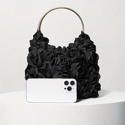 [Weddings And Prom] Women's Elegant Dinner Clutch Rose Flora Lace Trim-Nylon/Wedding Handbag for Party, Prom, Night Out Buckle Opening White/Black for Party Clutch for Special Events, Weddings And Prom