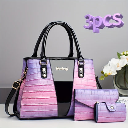 25 Years New Painted Stone Pattern Color Matching Random Pattern European And American Trendy Fashion Women'S Handbag Three-Piece Set