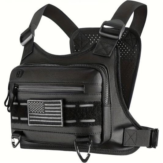 [Tactical Chest Bag] Men's Tactical Chest Bag - Lightweight Adjustable EDC Running Chest Pack - Multi-Pocket Outdoor Vest for Running, Hiking, Cycling & Exercise - EVA Breathable Material - Unisex Sports Chest Pouch for Outdoor Activities