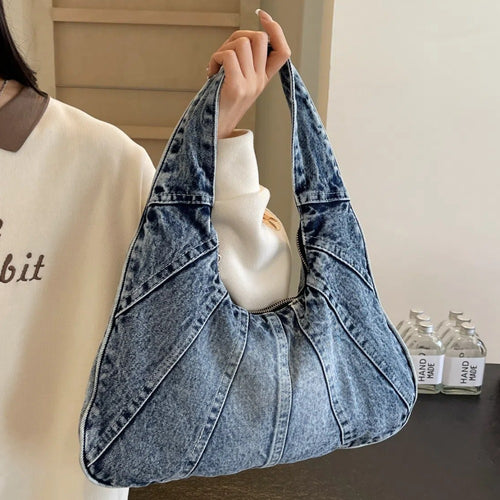 Trendy Tote Wandering Bag Denim Shoulder Bag -- Stylish, Durable, Spacious Underarm Bag for Women, Perfect for Daily Use And Shopping