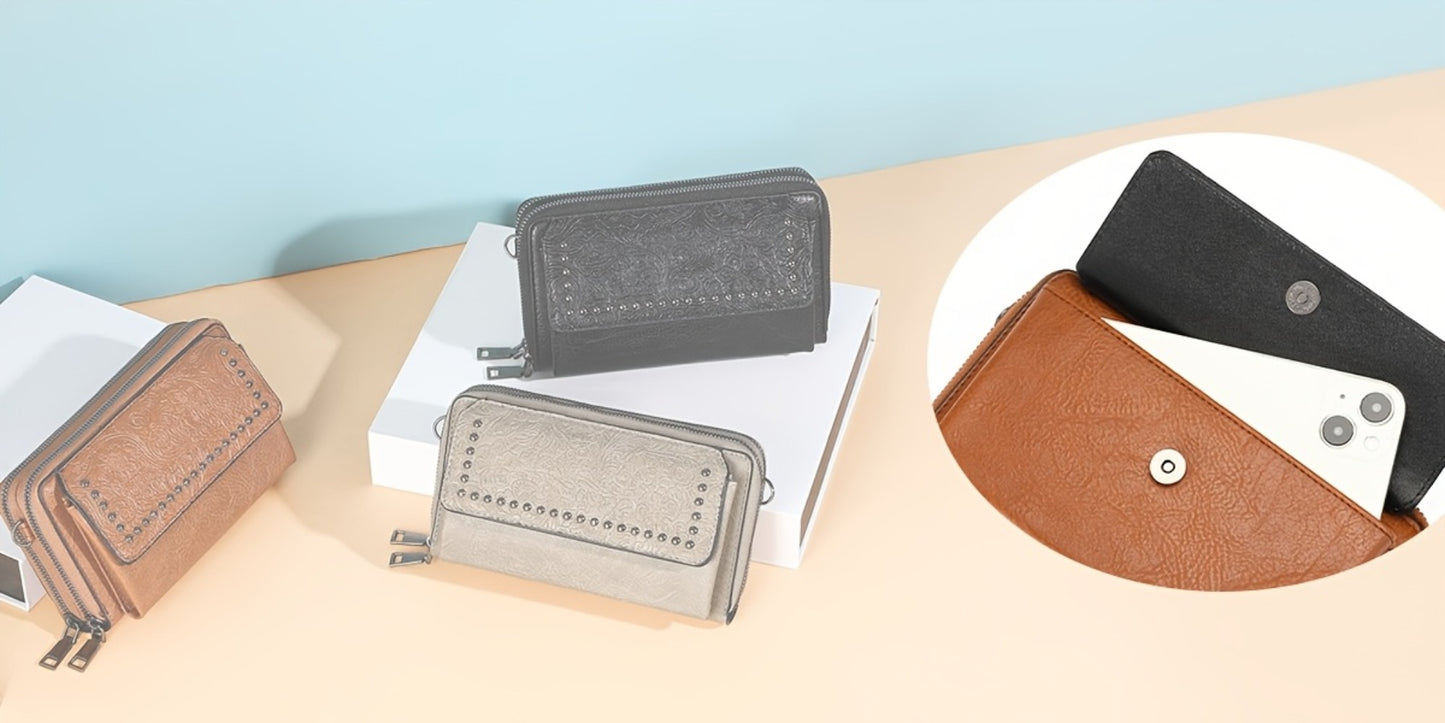 Phone Strap Crossbody Bag for Women, Small Genuine Leather Purse with 15 Card Slots & RFID Blocking, Wristlet Wallet for Summer Travel, Shoulder Bag for Daily Use