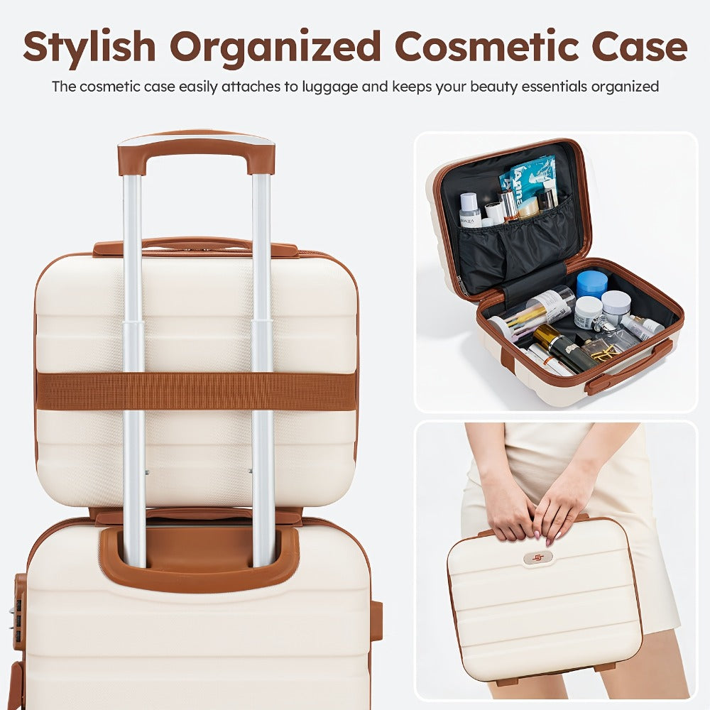 Hardside Lightweight Luggage Set with Expandable Travel Bag And Cosmetic Bag, Featuring Durable ABS Construction, Security Lock, Smooth Wheels, And Expandable Large-Capacity Duffel for Carry-On And Checked Use