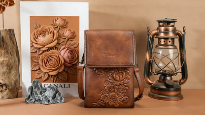 Compact Purse With Embossed Floral Design, Ideal For Women As A Mini Phone Shoulder Bag Mom Gift Tote Carry Everyday