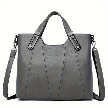 Exquisite Ladies' Genuine Leather Tote Bag - Spacious And Stylish Shoulder Bag with Crossbody Strap, Ideal for Work And Daily Style, Available in Light Grey, Purple, Blue, Burgundy And Black