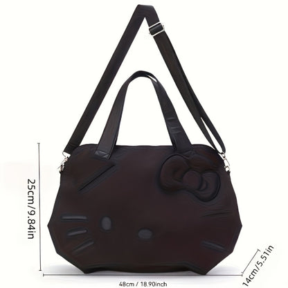 Sanrio Hello Kitty 2025 New Large Capacity Tote Bag - Detachable Shoulder Strap, Lightweight Nylon Material, Designed for Women, Black And White Color Scheme, Zipper Closure, Machine Washable, Suitable for Work, Commuting, And Travel, Playful Design