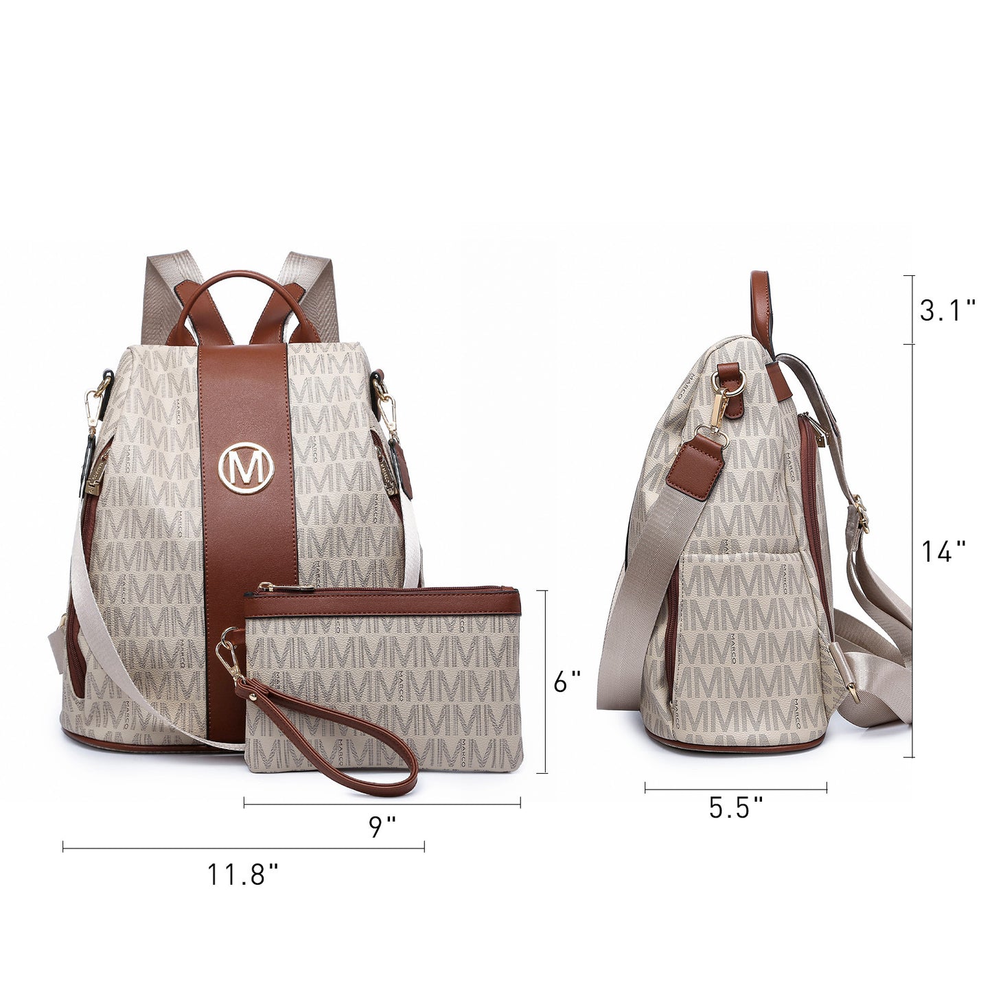 MKP COLLECTION 2pcs Set Women's Fashion Anti-Theft Rucksack & Shoulder Bag Multifunctional Travel Purse