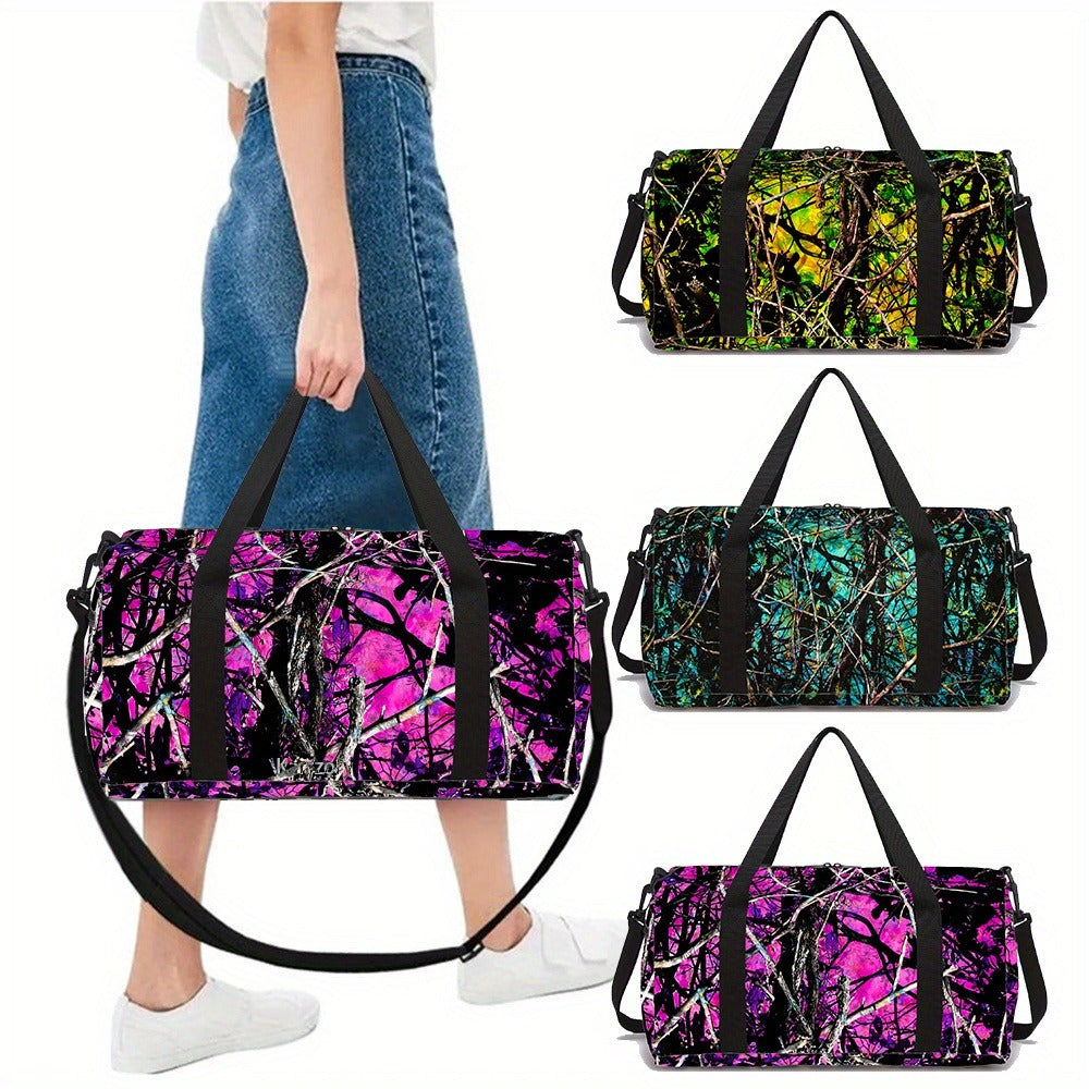 Branch Camo Print Duffel Bag - Durable Polyester Gym & Yoga Bag with Adjustable Shoulder Straps, Unisex Travel Tote for Outdoor Fitness, Machine Washable, Mixed Colors - Great Gift for Men & Women, Gym Bag, Easycare Luggage