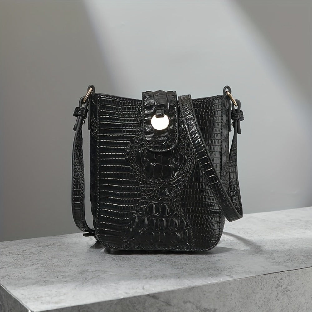 Crocodile Embossed Women's Synthetic Leather Satchel Purse- Elegant Women's Crossbody Bag with Secure Zip Closure & Durable Polyester Lining