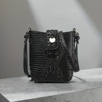 Crocodile Embossed Women's Synthetic Leather Satchel Purse- Elegant Women's Crossbody Bag with Secure Zip Closure & Durable Polyester Lining