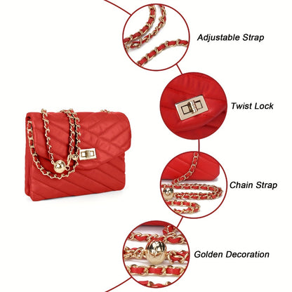 New Fashion Diamond Lattice Soft Chain Bag, Leisure And Easy with Pure Color PU Ladies Daily Travel Crossbody Bag