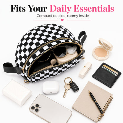Women's PU Crossbody Bag with Plaid Design & Hands-Free Phone Use - Adjustable Strap Shoulder/Waist Bag, Spacious Zipper Closure, Suitable for Daily Use & Special Occasions, Urban Fashion Tote Compatible for Smartphones