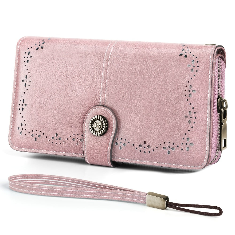 1 Pc RFID Blocking Retro Large Capacity Long Wallet PU Solid Color Women's Purse Multi-Functional Zipper Wallet with Wrist Strap Passport Ticket Credit Card Holder Can Accommodate Large Screen Phone