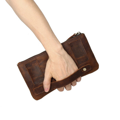 Stylish Retro Authentic Leather Hip Bag, Slim Phone Pouch, Vintage Crossbody Purse