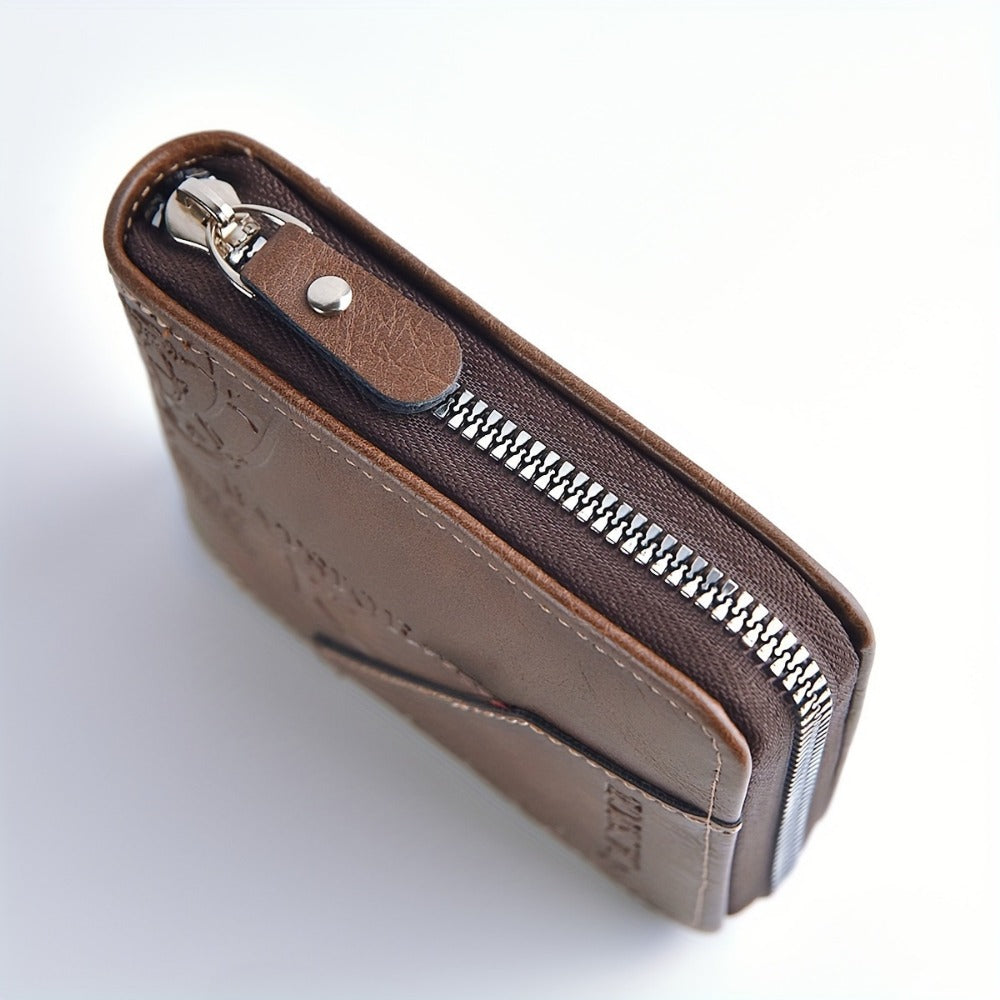 Men's Wallet – 3 Colors, Retro Embossed Zipper Faux Leather | Bag Vero – detail view 10