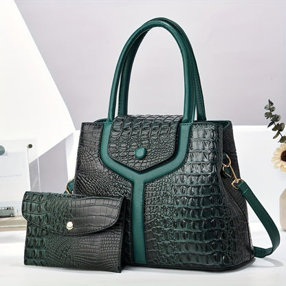 Stylish Women's Bag, Crocodile Pattern Two-piece Set Mother And Son Bag, Tote Bag, Simple And Versatile Large Capacity Handbag, Shoulder Bag, Crossbody Bag, Large Bag with Wallet