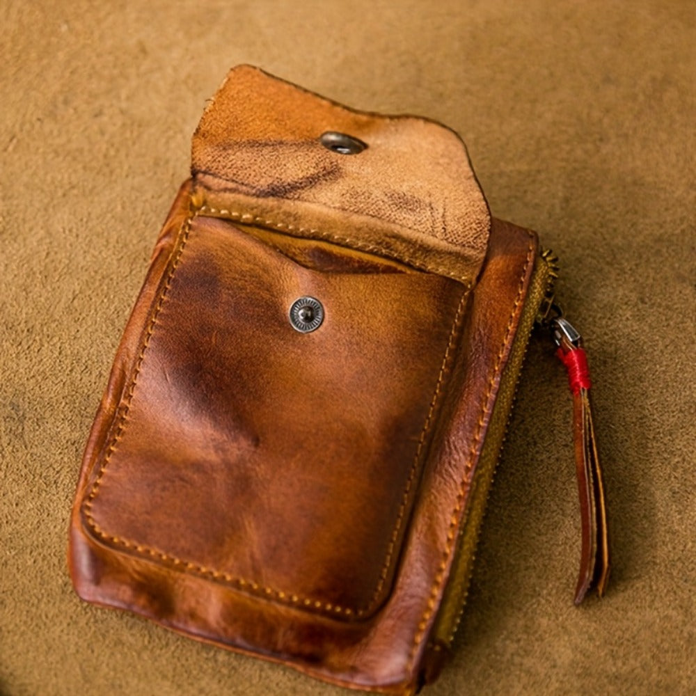 Viking Wallet Sporran Credit Card Package 1pc Leather Zipper Coin Purse Wallet with Card Slots, Snap Coin Organizer, Change Holder, Card Case, Leather Zipper Storage Bag for Men & Women