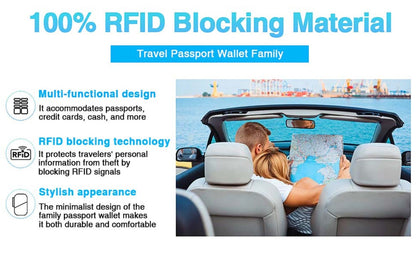 RFID Blocking Passport Wallet, Family Passport Holder, Travel Essentials Premium Wallets, Passport Holders Bag for Men Traveling, Travel Document Organizer Credit Cards Case