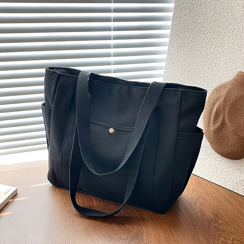 1pc Women'S Canvas Bag | Large Capacity Single Shoulder Handbag, Simple Style, Double Handle Design, Casual and Fashionable, Suitable for Daily Commuting and Parties, Washable and Foldable, Color