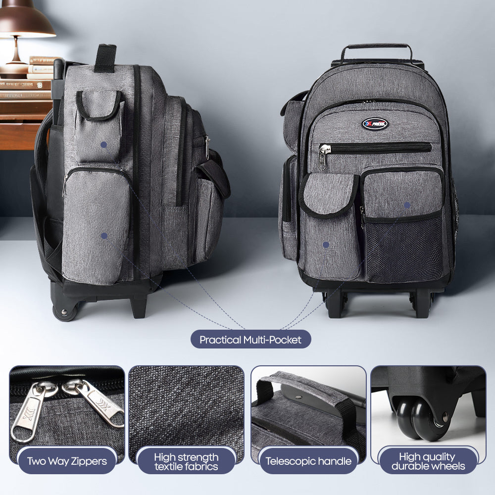 20 Inch Travel Rolling Backpack with Retractable Handle,Large Capacity Backpack with Wheels for Women & Men,Printing Travel Trolley Suitcase Bag for Weekend, School, Overnight, Work