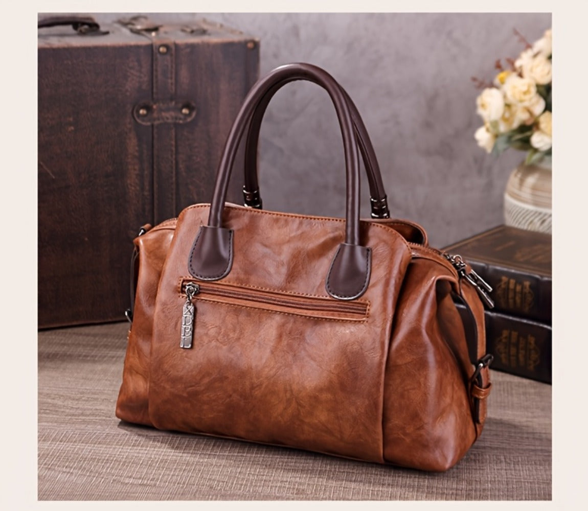 Women's Retro Flower Embossed Tote Bag, Gradual Change of Color, Large-Capacity Satchel Hand Bag, Suitable for Commuting and Gathering