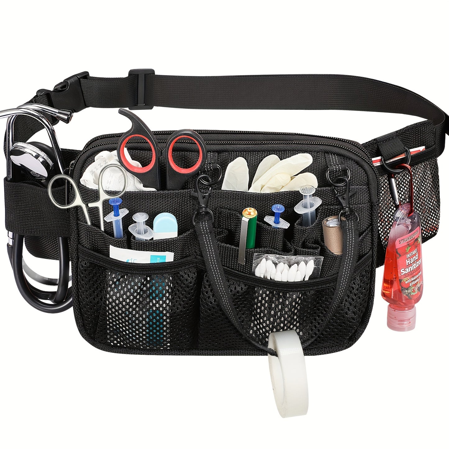 Nurse Belt Bag with Tape Holder, Multi Compartment Medical Gear Pocket Nursing Organizer Belt Bag, Apron Hip Bag Utility Waist Pack for Stethoscopes Bandage Scissors Medical Supplies