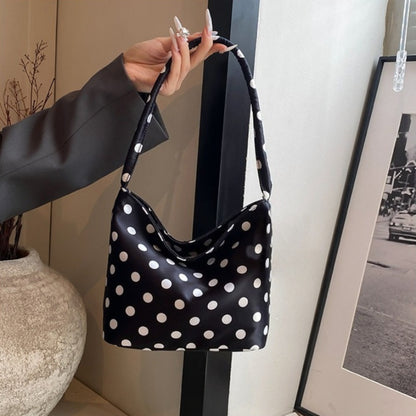 Chic Snap Closure Shoulder Handbag - Versatile Polka Dot Purse for Women, Dress Up Or Down for Casual/ Formal Outfits, Trendy Nylon Handbag