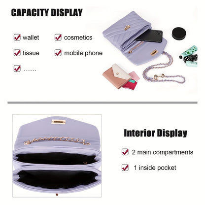 New Fashion Diamond Lattice Soft Chain Bag, Leisure And Easy with Pure Color PU Ladies Daily Travel Crossbody Bag