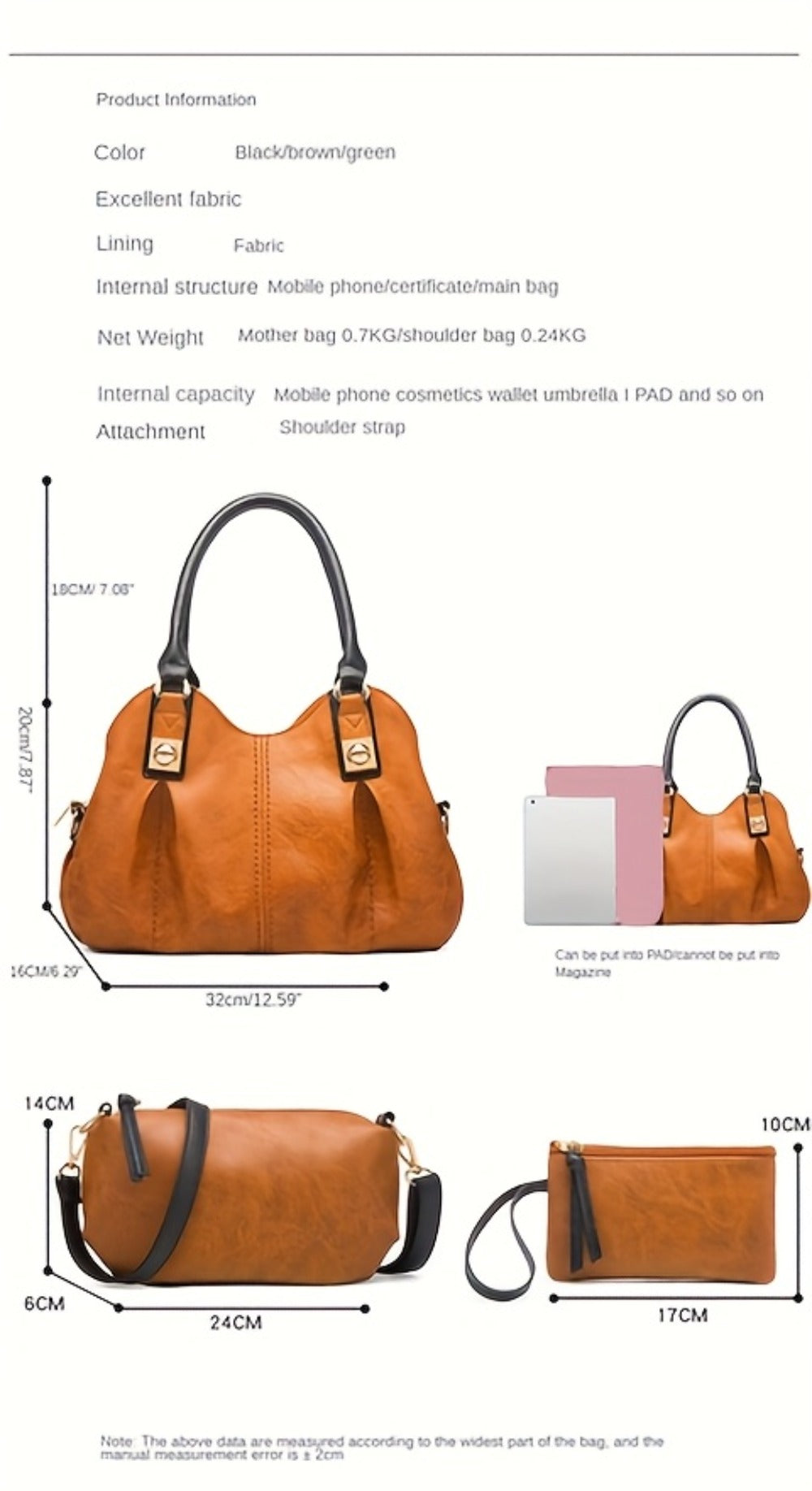 4pcs Vintage Handbag - Large Capacity, Multi-pocket, Women's Casual Tote Shoulder Bag Diagonal Span Bag