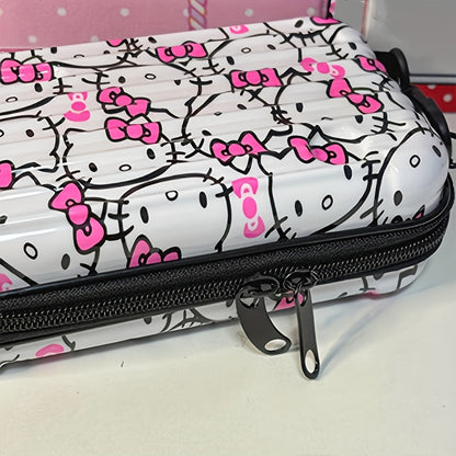 Cute KT Mini Suitcase Bag, Hard Shell Cosmetics Case Mini Cross Body Bag Mini Hard Shell Suitcase with Detachable Grip Rope And Shoulder Strap