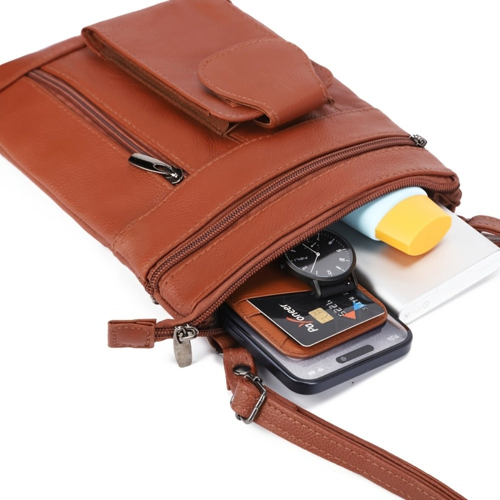 Genuine Leather Women'S Crossbody Bag with Adjustable Strap & Zipper Closure - Large Capacity Multi-Compartment Purse, Polyester Lined, Edge Painted - Stylish Everyday Gift in Red/Blue/Purple/Black, Versatile Travel Purse, Durable Stitched Detail