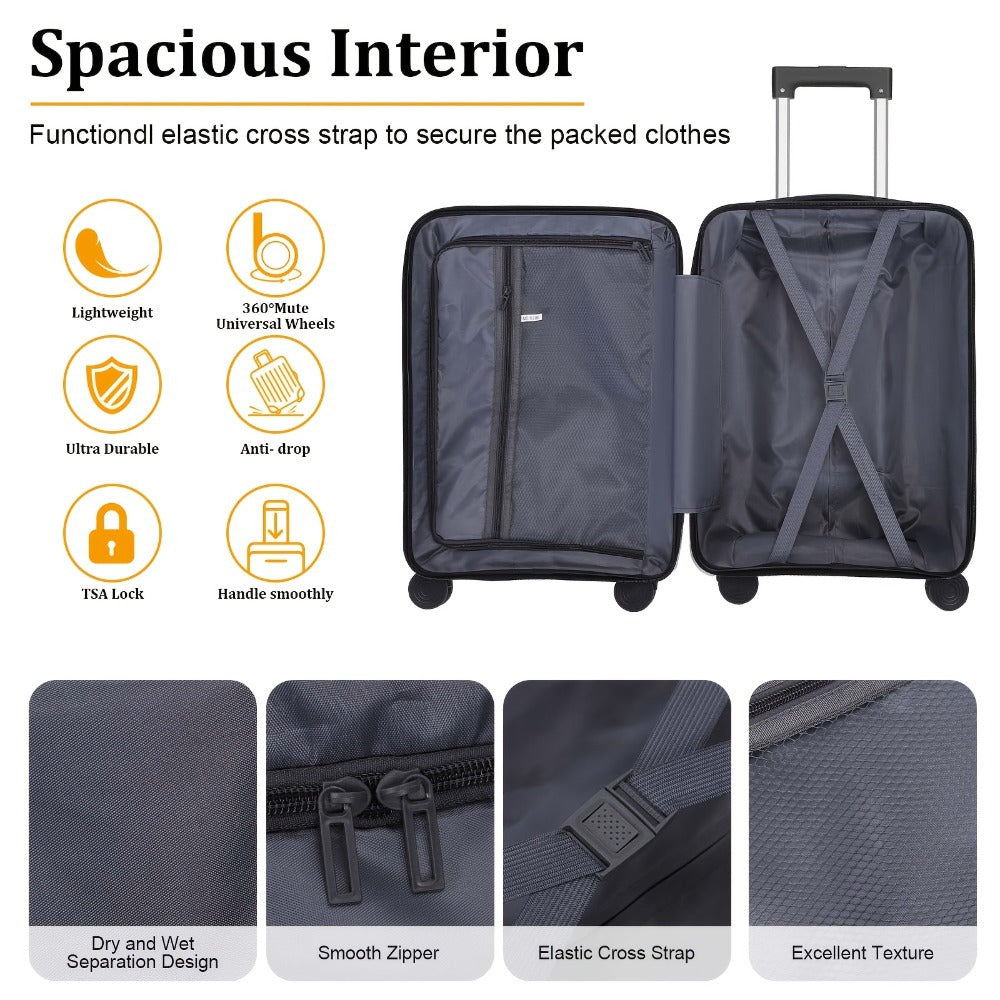 Two-Piece Luggage Set (20" And 14" Backpack) for Travel, Featuring Checked Suitcases That Are Lightweight And Portable, with Hard Sides And Spinner Wheels, Available in Rose Golden, Black, And Dark Blue