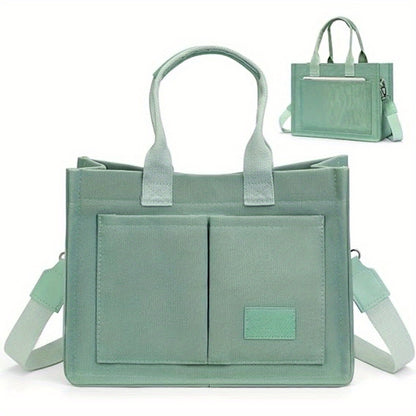 Large Capacity Multi-Pocket Tote Bag with Adjustable Crossbody/Handheld Strap, Wrist Strap & Button Closure - // Handbag for Work, Travel, Shopping - Casual Durable Handheld Bag
