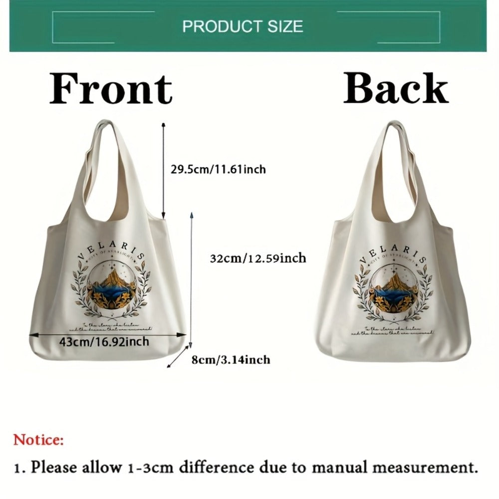 1pc Fun Merchandise from Acotar, Featuring a Patterned Tote Bag Ideal for Literature Lovers. This Shoulder Bag Showcases an Illustration of a Girl And Is Perfect for Travel, Embodying The Harajuku Style. A Great Gift for Her