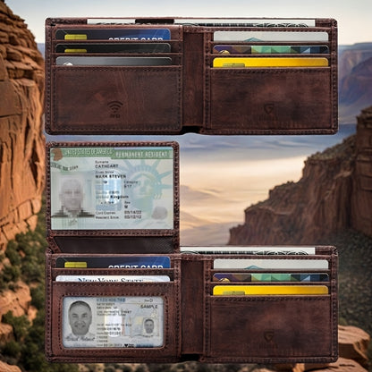 1pc Men's Genuine Leather Triple-fold Wallet, 11 Card Slots, 2 ID Windows, Holds More Than Twenty Banknotes, Suitable for Father's Day Gifts