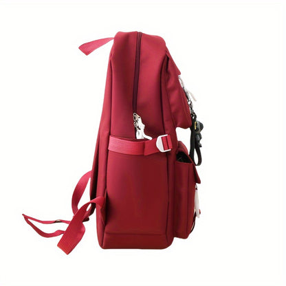 5pcs Solid Color Backpack, Women's Travel Bag, Large Capacity Backpack, Simple Tote Bag, Pencil Case, Casual Crossbody Bag, Lightweight Student Shoulder Bag