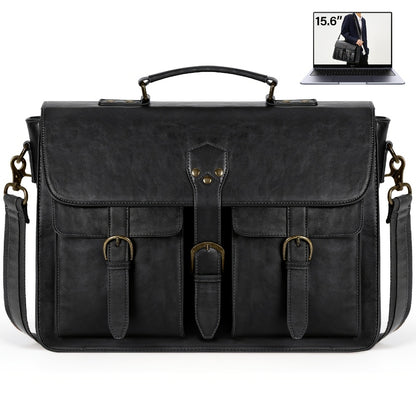 RAINSMORE Men' High Quality Synthetic Leather Laptop Messenger Bag with Tablet/Laptop Compartment & -Theft Suitable for Office, Travel, College, Large Capacity Briefcase Computer Satchel, Adjustable Strap, Zipper Closure, Black