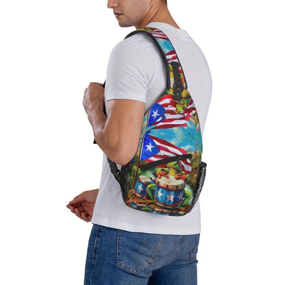 [Christmas Gifts] Crossbody Chest Bag Hiking Puerto Rico And Frogs Shoulder Bag Folding Large Capacity Fashion Durable Can Be Used For Shopping, Work, Leisure Travel Beach Bag Fishing Backpack Travel Accessories Must Have Backpack For School Back Christma