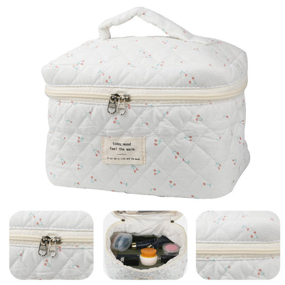 2 Pcs Cute Makeup Bag for Women, Travel Cosmetic Bags, Quilted Coquette Aesthetic Floral Toiletry Organizer Bag