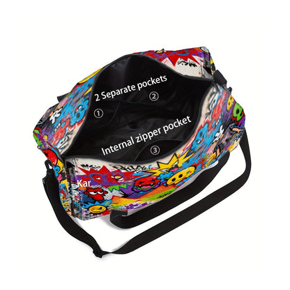 /Generic Unisex Large Gym Bag with Graffiti Print - Durable Polyester Travel Yoga Duffel, Adjustable Strap & Zippered Compartments, Machine Washable Fitness Bag for Gym, Yoga, Airports (Great Gift)