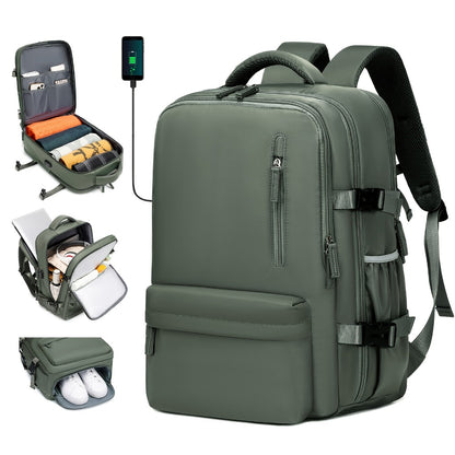 Airline-Approved Large Capacity Travel Backpack with 16" Laptop Compartment, Shoe Pocket & Multi-Pocket Organizer - Durable 180° Open Top, USB Charging, 360° Spinner Wheels for Business, Gym, School, Travel Backpack