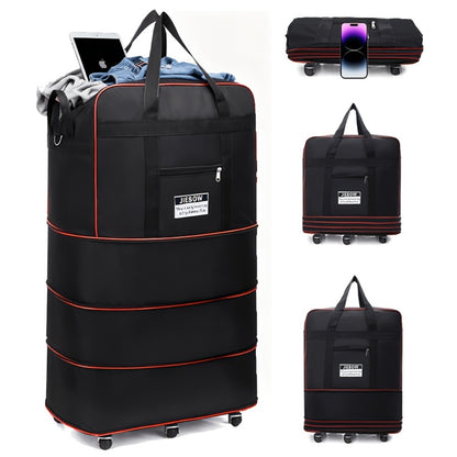6-Wheel Expandable Travel Duffle - Foldable Large Capacity Suitcase with Reinforced Stitching, Black & Red Accents, Durable Plastic Construction - Sleek Minimalist Design for Business Trips, Study Abroad, Moving & Home Storage, Luggage for Travel, Robust