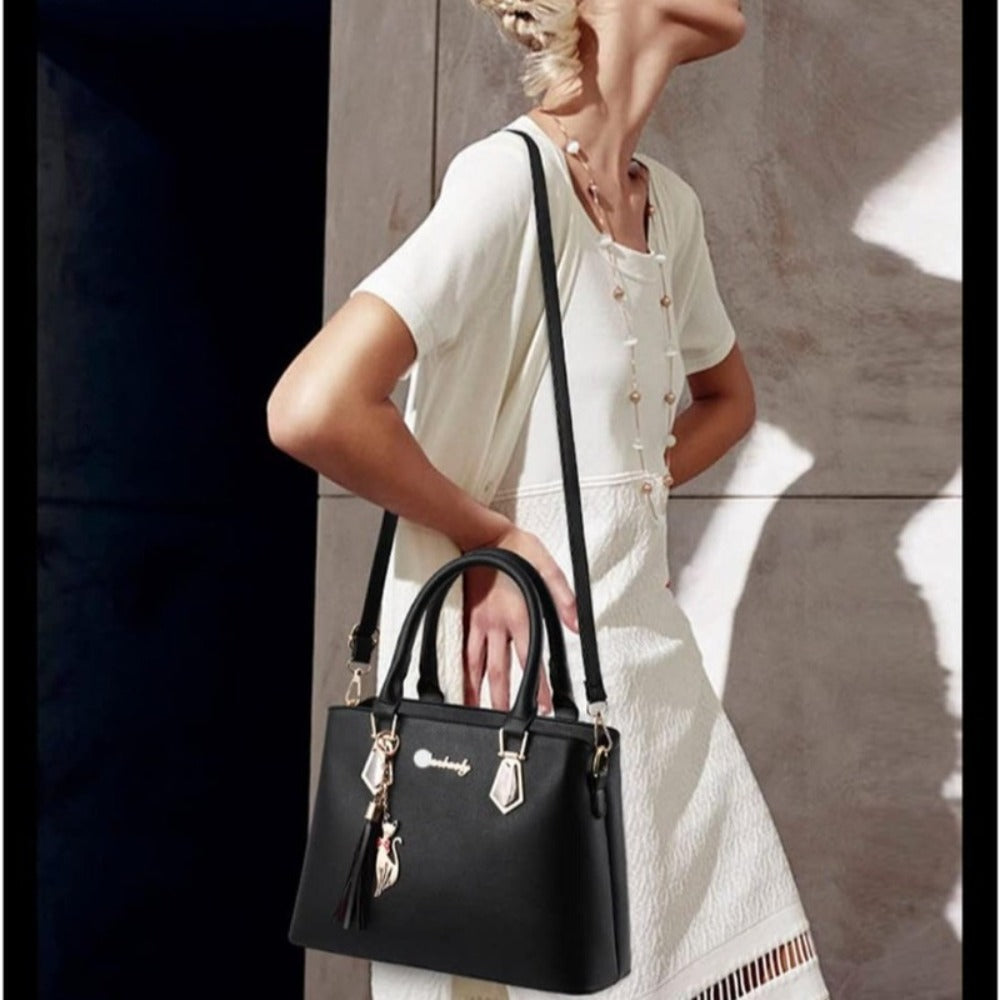 2pcs Ladies' Fashionable And Versatile Bag, Large Capacity Casual Handbag, Simple Single Shoulder Crossbody Bag, Cat Pendant Tassel Bag, Exquisite Y Scarfs, Suitable for Gifting Girlfriends, Wives, Parents for Best Birthday Gifts