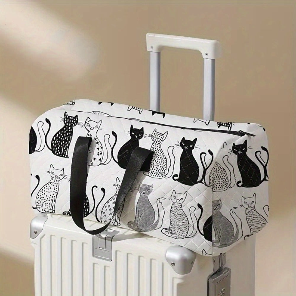 Chic Cat Print Large Capacity Travel Bag with Diamond Grid Design - Versatile Overnight & Yoga Tote, Portable Crossbody with Shoe Compartment - Perfect for Daily Use, Work, Or Travel, Gift for Your Friends