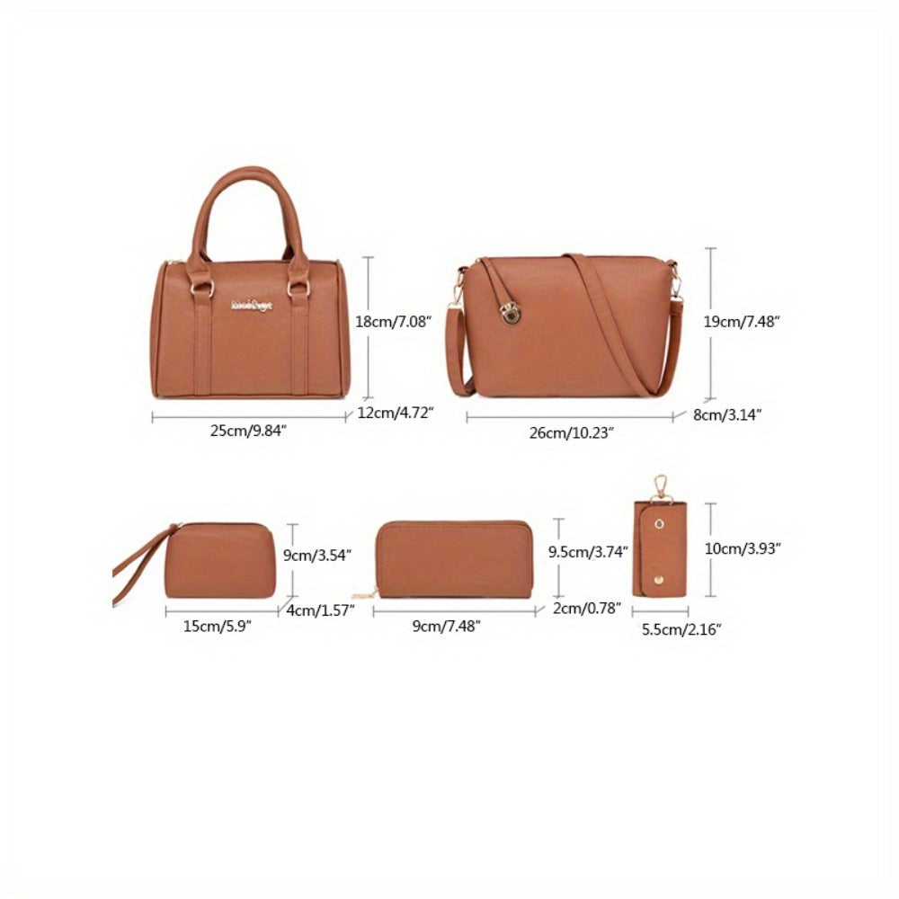 6pcs Retro Large Crossbody Bag with Adjustable Strap & Zipper Closure - Multi-Piece Bun Female Bag Set,/ Shoulder Purse Suitable for, Travel, Daily Use,Portable