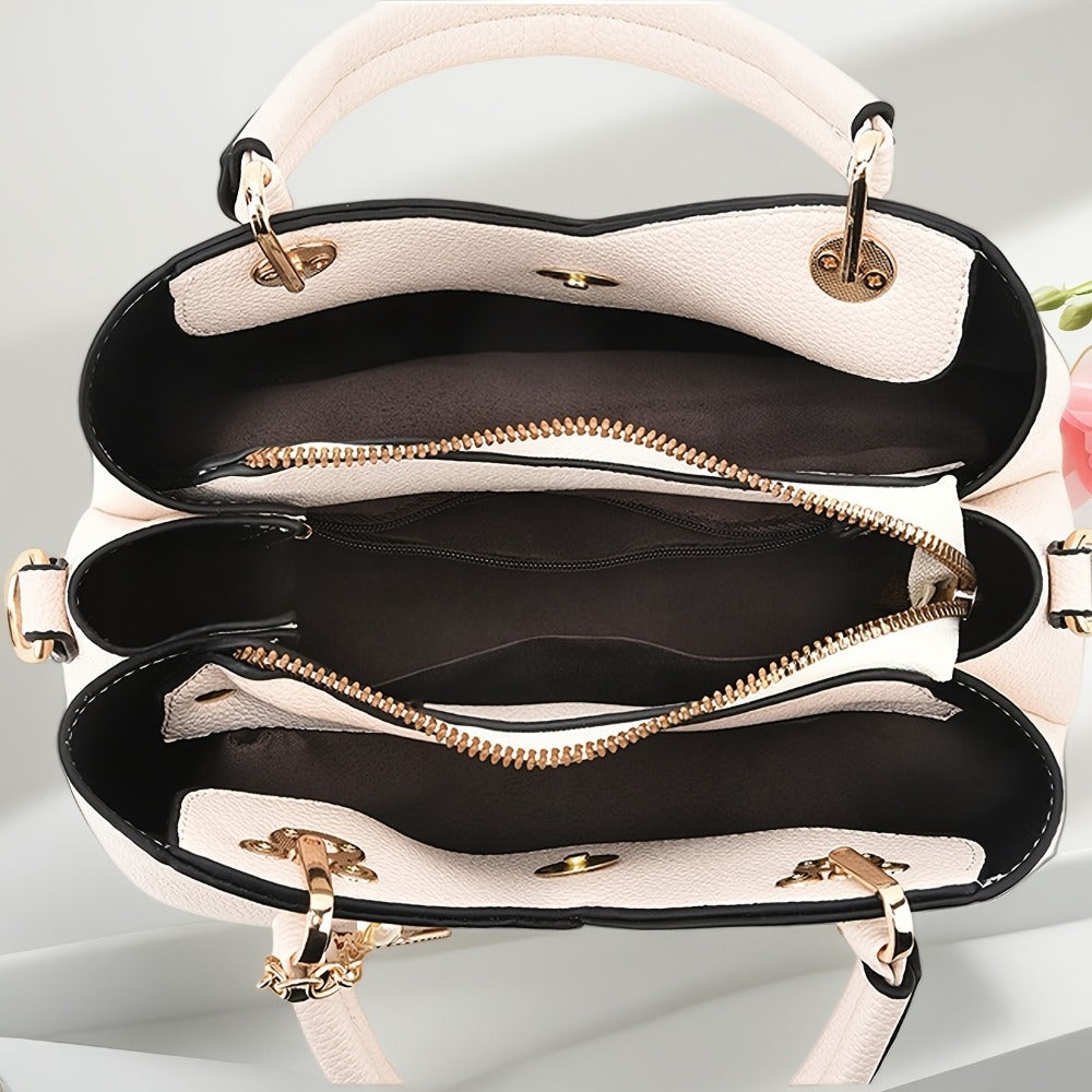 [Valentine's Day Ramadan] Black And White Geometric Turtle Pattern Women's Shoulder Bag, Crossbody Bag, Handbag With Metal Leaf Charm, A Top Choice For Gifts For Mothers And Friends, Valentine's Day And Ramadan