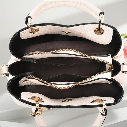 [Valentine's Day Ramadan] Black And White Geometric Turtle Pattern Women's Shoulder Bag, Crossbody Bag, Handbag With Metal Leaf Charm, A Top Choice For Gifts For Mothers And Friends, Valentine's Day And Ramadan