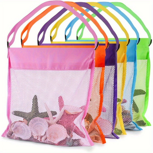 6pcs Adjustable Mesh Beach Bags- Colorful Durable Polyester Shell Collecting Totes for Sand, Perfect for Outings& Field Trips(Vibrant Storage, Outdoor Gear)
