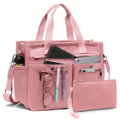 2pcs set of Women's canvas handbags - multi-functional laptop work bag, crossbody shoulder bag, casual and fashionable hobo bag, suitable for travel, fitness and daily use
